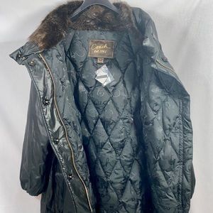 Coach Black Cocoon Down Puffer Coat w/ Beaver
